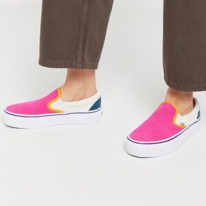 Vans Classic Slip-On Platform Shoes Colorblock Multi Pink, Size 5.5 Women's